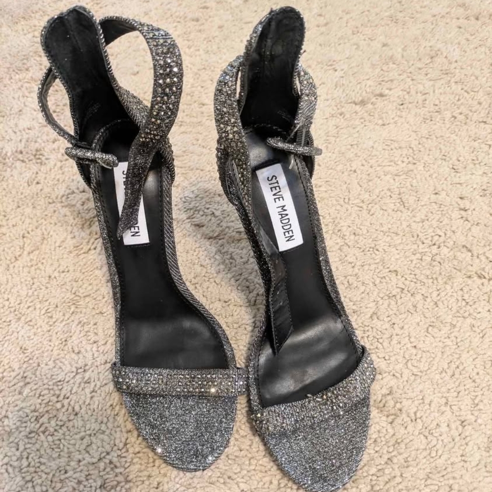 Steve Madden Sparkling Silver Heels Prom Bridal Wedding Cocktail